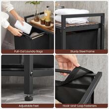 VASAGLE Laundry Hamper Organizer Laundry Basket Laundry Sorter With 2 Pull-Out And Removable Bags, Shelf, Metal Frame, 2 X 12.1 Gallons, 28.8 X 13 X 28.4 Inches, Ink Black And Rustic Brown - 黑色 - 查看 4