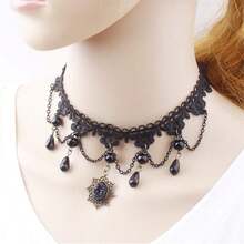 Halloween Elegant Sexy Women Lady Retro Gothic Punk Style Necklace Black Lace Neck Chain Collar Statement Choker Victorian Steampunk Jewelry Party Wedding Princess,5 Pieces/Set - 1 - 查看 5