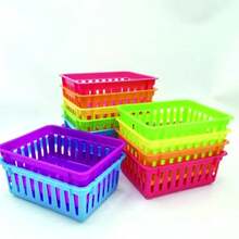 Cesta de armazenamento para sala de aula com 4 peças, pequena cesta organizadora de plástico, bandeja de armazenamento colorida, recipiente para giz de cera, mesa de escritório, gaveta, caixa de armazenamento para casa e escritório, tamanho: 6,1 polegadas (cor aleatória) - Multicolorido - Ver 6