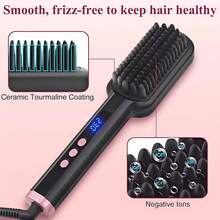 Negative Ions High Temperature Hair Straightener Brush, 2-In-1 Function As Comb & Hair Straightener, LCD Display Shows Temperature Range 100-230°C, 13 Adjustable Levels In 10°C Increments - 英規插(220-240V) - 查看 5