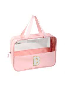 透明PVC洗漱包，字母化妆包，防水旅行洗漱包，字母拉链防水化妆品收纳包，化妆品整理包，便携式旅行化妆包，带便捷提手，适用于旅行洗漱用品、旅行必备品、邮轮必备品、旅行配件、浴室收纳、珠宝收纳、唇膏收纳、指甲油收纳，复活节礼物、伴娘礼物、母亲节礼物、女士洗漱包，大容量女士浴室洗漱包