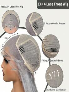 13x4 Grey Lace Front Wigs Human Hair Glueless Wig Pre Plucked With Baby Hair 180 Density Body Wave Lace Front Wigs Human Hair Can Be Permed & Dyed HD Transparent Water Wave Human Hair Wig For Women 34 Inch True To Length - 灰色 - 查看 5