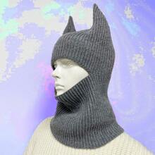 Gorro de punto creativo y cálido con diseño de dibujos animados, estilo unisex, negro/gris, largo/corto, gorro de oreja de conejo hecho a mano