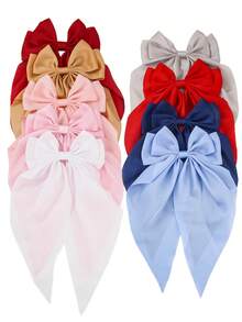6pcs/Set Jepit Rambut Pita Besar Chiffon Warna-warni untuk Anak Perempuan, Aksesori Rambut, Jepit Rambut untuk Penggunaan Sehari-hari - MultiWarna - View 2
