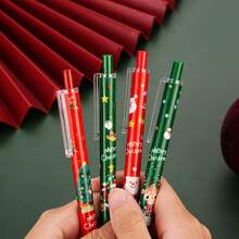 6pcs Christmas Santa Claus & Reindeer Pattern Neutral Pens, Office & School Writing Ballpoint Pens, Christmas Stationery Gift (Black Ink)
