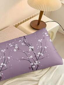 Bộ 2 vỏ gối họa tiết cành hoa mận tím và vỏ gối trang trí cho giường siêu mềm mại và thoáng khí, không có ruột, có thể giặt bằng máy cho bộ đồ giường ký túc xá cho trường học - Màu tím - Xem 4