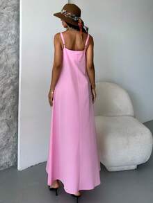 Solid Color Casual Backless Dress, Summer Wedding - Dusty Pink - View 3