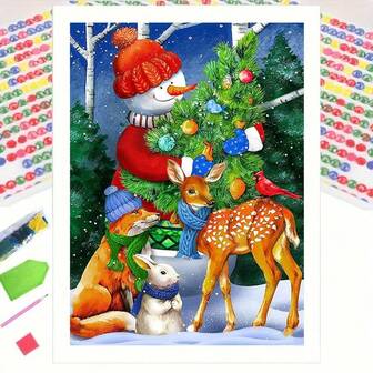 1pc Christmas 5D Diamond Painting Kit, DIY Handcraft Art, Exquisite Unframed Room Decor, Full Round Diamond DIY Kit, Leisure Stress Relief Winter Decor Gift, Perfect Sparkling Dotting Effect Home Decor Christmas Decorations