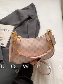 Túi đeo vai Low Tea kiểu dáng mới, cổ điển, đa năng, chống thấm nước, chất liệu PU, họa tiết chữ M, thiết kế in hoa, trang trí dây xích kim loại kiểu Pháp, túi đeo vai nữ, thích hợp cho mua sắm, đi làm, du lịch (Đã bán kèm mặt dây chuyền) - Hồng - Xem 9