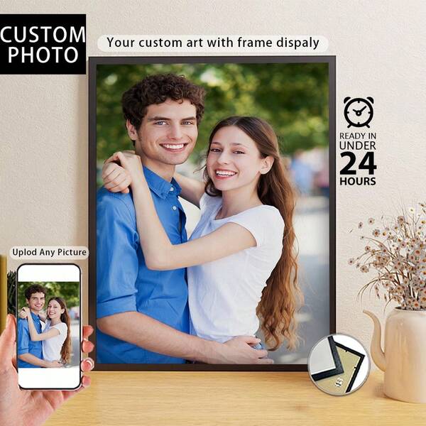 1 Pc, Optional Frame, Custom Canvas Painting, Couple Portraits, Custom Family Paintings, HD Printing, Preserving Memories, Saving Beautiful Moments, Birthday Party, Anniversary, Unique Perfect Art Gift