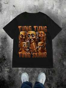 Retro Tung Tung Tung Sahur-Shirt, Funny Tung Tung Tung Sahur-Shirt, Y2K Ladies Fashion, Business Casual, Beach Casual-Shirt - 黑色 - 查看 2