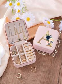 1pc Floral Rose Initial Jewelry Box, A-Z PU Leather White Portable Travel Jewelry Box, Black Jewelry Storage Box, Pink Mini Portable Zipper Jewelry Box, Necklace, Ring Pendant, Bracelet, Earring Storage Box, Jewelry Packaging Box, Suitable For Mother's Gift, Wedding Gift, Bridesmaid Gift, Anniversary Gift, Christmas Gift And Girlfriend's Boutique Gift. - Multicolor - View 63