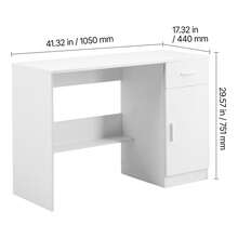 Small Desk With Drawer, Kids Desk For Bedroom, Wooden Simple Study Table For Drawing, Reading, Writing, Rectangle MDF Study Storage Table With Adjustable Shelf For Home, Office, White - White - View 10