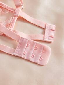 女士镂空刺绣性感内衣套装 - 粉色 - 查看 6