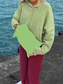 Women Y2k Crew Neck Cardigan Sweater Long Sleeve Button Down Solid Color Top Fall Casual Vintage Lightweight Knitwear - Màu xanh Bạc hà - Xem 4