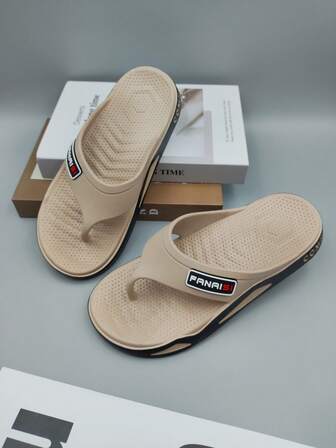 1 Pair Unisex Teenager Sports Style PVC Flat Flip Flops, Suitable For Indoor/Outdoor, Beach, Vacation, Summer