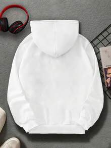 Kreatives, lässiges, minimalistisches, baumwollgepolstertes Sweatshirt mit überschnittenen Schultern für Jungen, bequemes, übergroßes Sweatshirt mit Rundhalsausschnitt, lockerer Street-Preppy-Style, Kinderkleidung, drapiertes, weiches Langarm-Oberteil, Sweatshirt der neuen Serie, Oberteil mit buntem Tintenhintergrund und Fußball-Print - Weiss - Übersicht 2