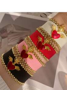 1 件铜串珠流苏心形编织手链，女士经典派对配饰