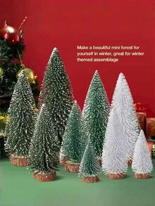 雪绿色迷你人造圣诞树，圣诞树套装，雪霜剑麻树，适用于桌面、乡村和派对装饰，冬季圣诞装饰家具房间装饰，圣诞装饰家居圣诞礼物圣诞装饰 - 混合搭配A - 查看 6
