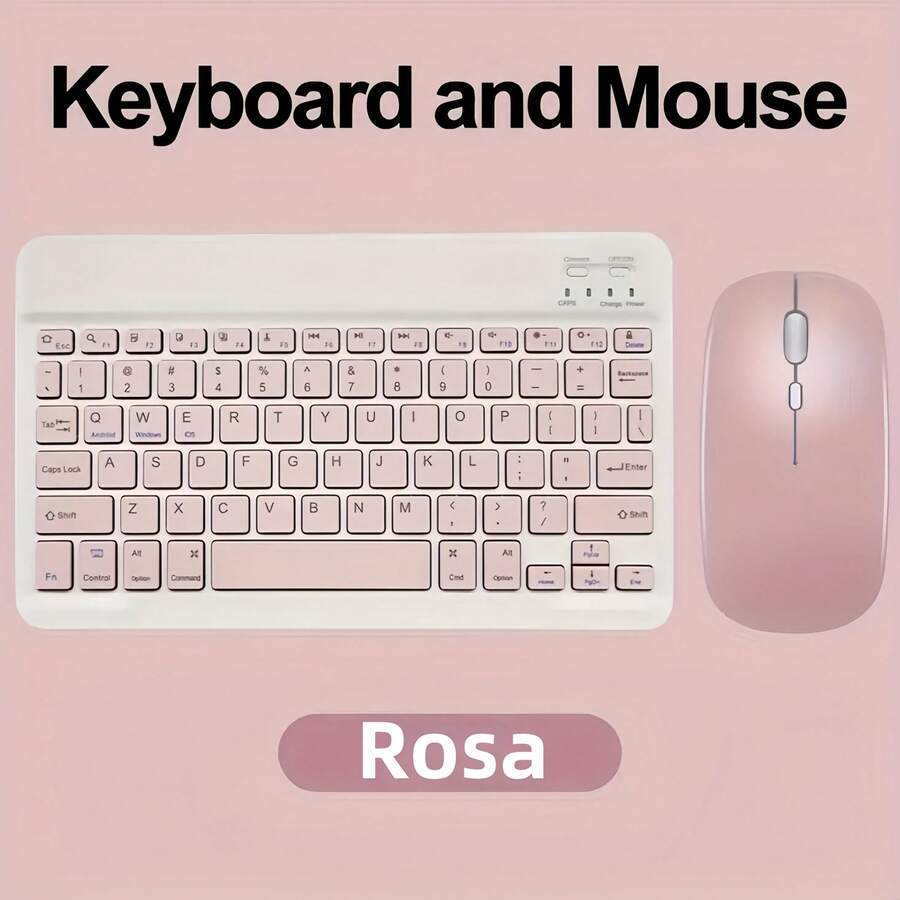 Teclado y Ratón Inalámbricos Recargables Delgados de 7.62 inch en Inglés para iPad Air Pro, Tableta con Android y Windows - Rosa Pálido - Ver 1