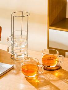 4 件套玻璃茶杯、咖啡杯套装、可堆叠马克杯套装 - 易于清洁的玻璃材质，配有金属支架，非常适合热可可和节日聚会，可用洗碗机清洗，适合盛放苹果酒、咖啡或茶 - 彩色 - 查看 4