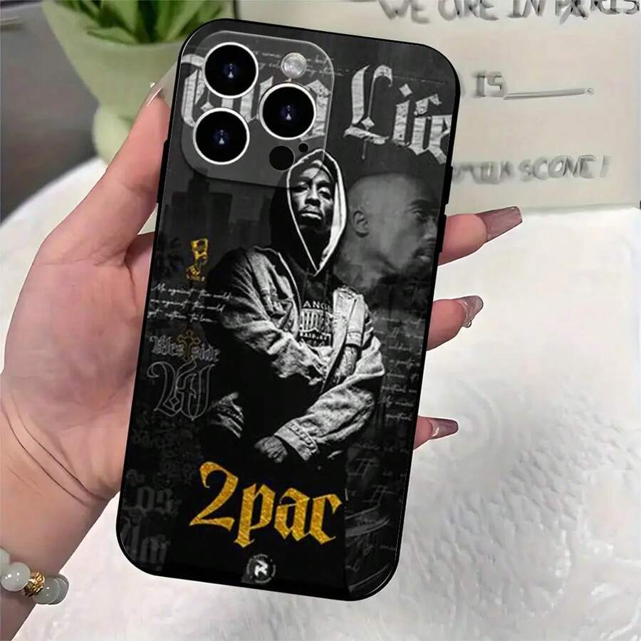 1 funda de teléfono anti-caída TPU blanca-negra del rapero , compatible con iPhone 11/12/13/14/15/16 Pro Max/Plus, con protector de lente, diseño ultra-delgado anti-caída - Mezcla de colores - Ver 1