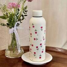 1 pièce Tasse isolée sous vide en acier inoxydable de 17 oz (500 ml) avec design en forme de cœur et nœud, tasse à café/eau réutilisable, cadeau de fête/anniversaire, étanche, surface agréable au toucher, bouteille d'eau, pour l'extérieur, le camping