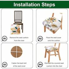 Stretch Non-Slip Soft Washable Dining Chair Covers Set Of 4, Yellow Cushion Slipcovers Kitchen And Dining Room Chairs - 03 - View 4