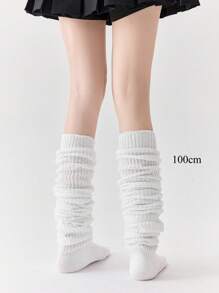1 Pair White Over-The-Knee Socks, Elephant Pattern Warm Thigh High Slouchy Socks, Autumn/Winter