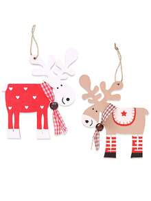 6 piezas de adornos de renos de madera para el árbol de Navidad - Decoración con pintura colorida, decoraciones rústicas fáciles de colgar para el hogar y fiestas
