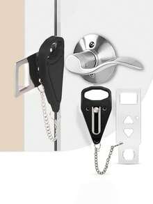 1pc Portable Door Lock, Travel Accommodation Anti Theft Security Privacy Hotel Door Stopper, Self-Defense Door Stop, Portable Lock - Black - View 2