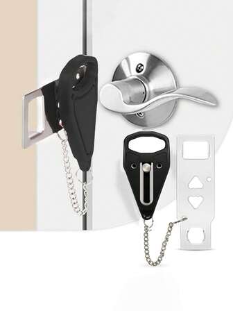 1pc Portable Door Lock, Travel Accommodation Anti Theft Security Privacy Hotel Door Stopper, Self-Defense Door Stop, Portable Lock