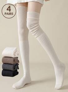 2/4Pairs Knee High Socks Lady Splicing Stockings Women High Tube Socks Women's High Solid Colour Patchwork Socks High Elasticity Stockings, Y2k, Cozy Socks - Multicolor - View 3