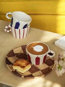 1 件简约条纹格纹陶瓷杯，早餐牛奶燕麦杯，家用下午茶咖啡杯，果汁饮料杯，情侣水杯，送给家人和朋友的节日礼物杯 - 彩色 - 查看 3