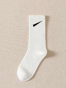 1/3/5/10/15/20 Pairs Women's Solid Color Oblique Stripe Comfortable Simple Style Postpartum Socks, Moisture-Wicking Mid-Calf Socks - White - View 3