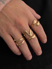 4pcs Fashionable High-End Versatile Men's Rings, Z-Shaped Double Layer Water Drop Ring Set, Stylish Accessories