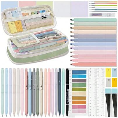 52 PCS Aesthetic School Supplies With Highlighters, Mechanical Pencils, Color Ink Gel Pens, Pencil Case, Bible Study Supplies, Pens Pencils And Highlighters Set, Stationary Set For Student-581073