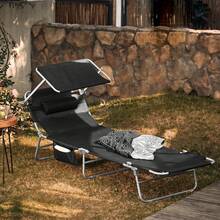 SoBuy Sun Lounger With Sun Canopy And Pillow, Foldable Garden Lounger, Relaxation Chair For Gardens, Courtyards, Beaches, Balconies, Black, Load Capacity Up To 110 Kg, W X H X D Approx. 191 X 19 X 56 Cm OGS48-SCH - 黑色 - 查看 3
