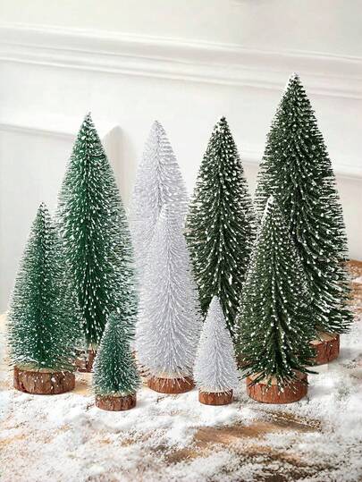 Snow Green Mini Artificial Christmas Tree, Christmas Tree Set Snow Frost Sisal Trees For Desktop, Village & Party Decoration, Winter Christmas Decorations Furniture Room Decor Christmas Decorations Home Christmas Gifts Christmas Decor
