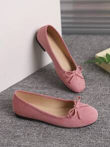 European & American Fashion Ballet Flats For Women, Woven Bow Round Toe Soft Leather Soft Sole Comfortable Slip-On Shoes