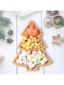 1pc Christmas Tree Wood Tray, Available In 2 Styles: 3-Compartment 27.5*20cm And 1-Compartment 28*20cm, Home Christmas Decor, Christmas Kitchen Tabletop Decor, Christmas Decoration, 2024 New Christmas Dinnerware. Used For Serving Food, Snacks, Beverages, Sushi, Steak, Pizza, Desserts, Cakes And Breads, Breakfast Tray, Coffee Tray, Tea Tray, Charcuterie Board, Easy-Carry Recessed Handles, Household Kitchen Supplies, Christmas Decor Tray, Christmas.