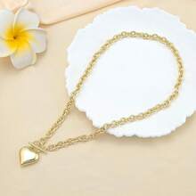 Heart Necklace Women, Chunky Gold Necklace 14k Gold/Silver Plated Pendant Charm Toggle Clasp Gold Necklace Statement Thick Chain Link Necklace Gold Jewelry Women - 2.5毫米+18吋_金色 - 查看 2