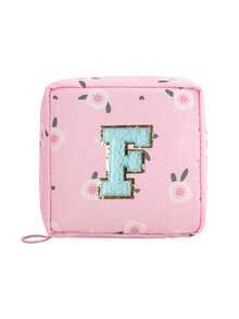 1pc Pink A-Z Embroidered Sanitary Pad Pouch - Large Capacity, Waterproof, Cartoon Pattern - Essential For Women's Periods! Waterproof Cosmetic Bag, Coin Purse - Multicolor - View 17