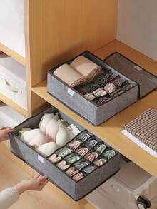 1pc Fabric Drawer Style Underwear Storage Box, Organizer For Socks, Underwear, Bras, Closet Organizer With Cover, Suitable For Home, Dorm, 3-In-1 Foldable Clothing Storage Box - Grey - View 1
