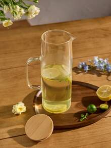 Cirelle 1 Stück Glaskrug, 1000/1200/1500ml gerades Glas Getränkebehälter, hochhitzefest aus Borosilikatglas, transparenter Haushaltsbehälter mit großer Kapazität und geradem Rohr, Holzdeckel, Sommer Fruchtgetränk Zitronen Infuser, gekühlter Wasserspender, für Neujahr, Thanksgiving, Weihnachtsfeier, Rama Komfort Zuhause, Familienessen, Partygebrauch, hochwertige Café-Ausstattung, Einweihungsgeschenk, Studentenwohnheim Grundausstattung - Weiss - Übersicht 2