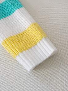 Girls' Colorful Striped Knit Pullover Sweater, Casual Everyday Wear, Suitable For Spring, Autumn, Winter - White - View 6