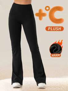 Women's High Waist Flare Yoga Pants With Pockets - Warm Lining, Tummy Control, Bootcut, Suitable For Workout, Running, Fitness, Travel And Daily Wear, Winter - Black - View 3