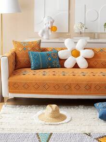 1 件波西米亚风格雪尼尔沙发套，现代简约宠物友好型沙发保护套，适合客厅所有季节 - 黃色 - 查看 5