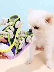 狗狗吱吱叫玩具，帆布鞋形状运动鞋狗狗咀嚼玩具，适合小型犬，耐用吱吱互动狗狗绳玩具，小狗牙齿清洁咀嚼宠物玩具 - 查看 3