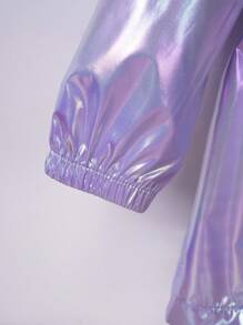 1 pieza Chaqueta casual con capucha iridiscente para niña, primavera/otoño, chaqueta bomber de longitud media unisex de moda, prenda exterior versátil